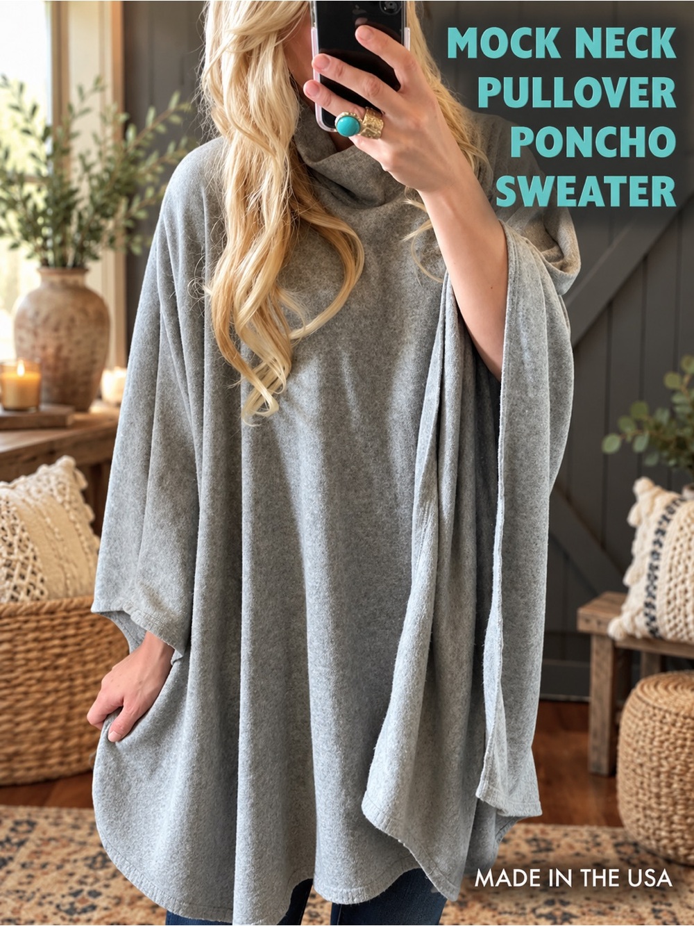 Mock Neck Pullover Poncho Sweater NEW